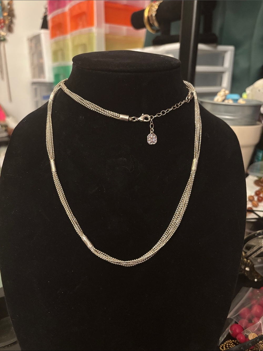 Monet Silver-Tone Multi Strand Mesh Necklace